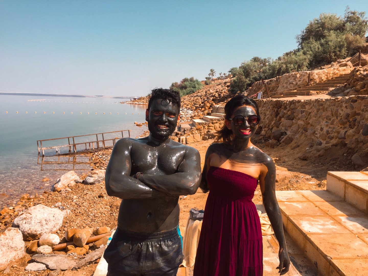 Slathered in mud pack in Dead Sea Jordan