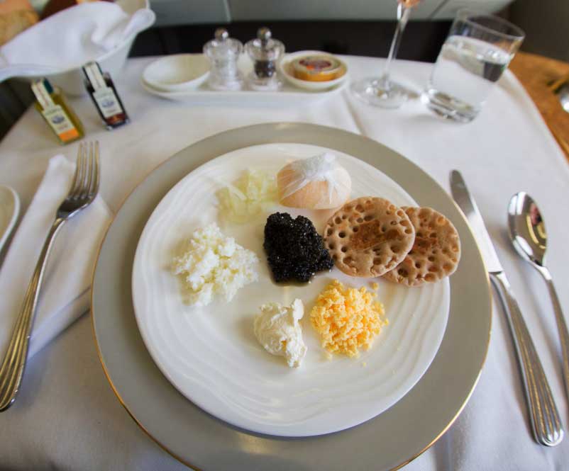 Caviar is served on EMIRATES FIRST CLASS 