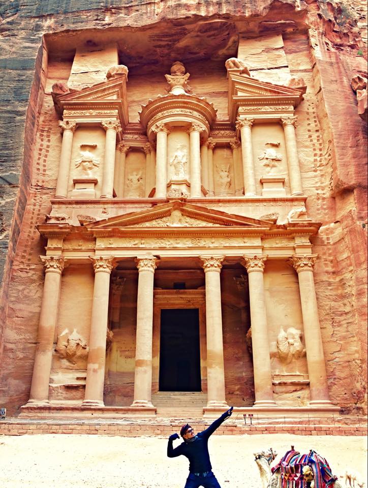 With a camel at the Treasury Petra