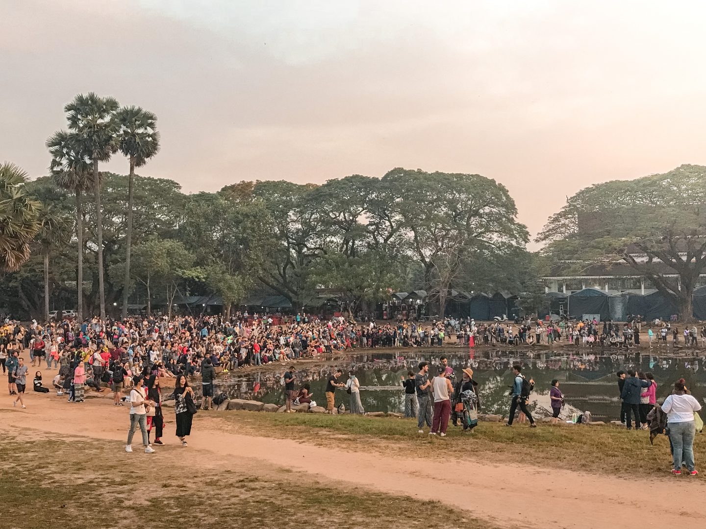 Crowds gathered to see sunrise at Angkor Wat