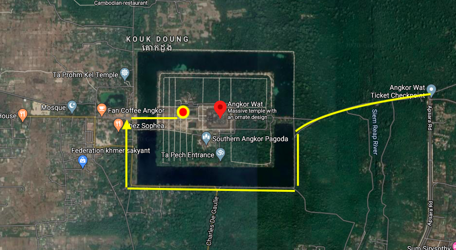 Map to the best sunrise spot at Angkor Wat